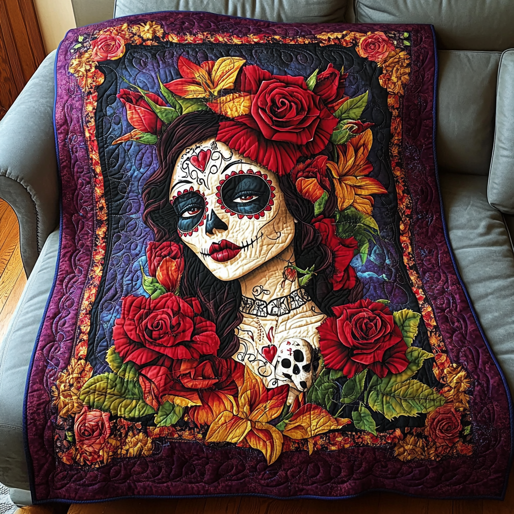 Throw (55'' x 60'') /Mystical Floral Skull Quilted Blanket