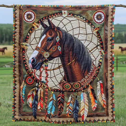 Native American Dreamcatcher Horse Quilted Blanket - Throw (55" x 60")
