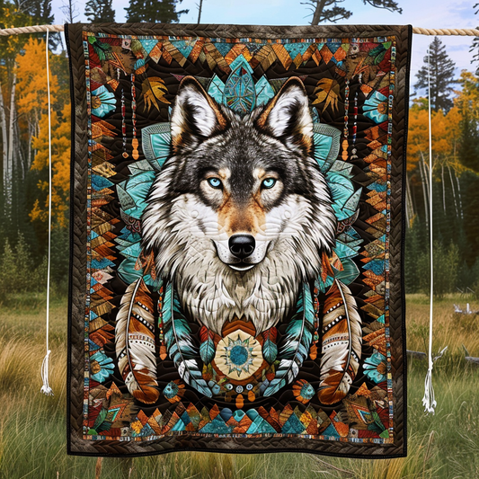 Native Spirit Wolf Quilted Blanket - Throw (55" x 60")
