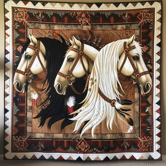 Native American Horse Quilted Blanket - Throw (55" x 60")