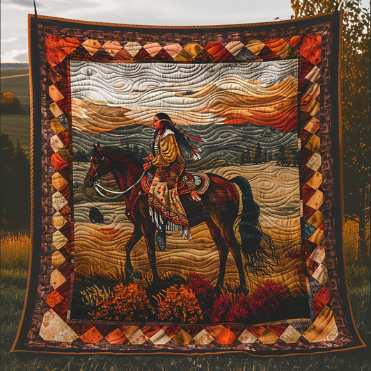 Native American Horse Quilted Blanket - Throw (55" x 60")