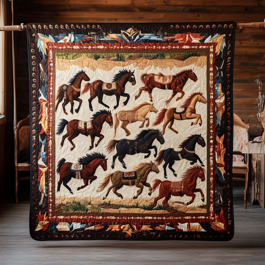Native American Horse Quilted Blanket - Throw (55" x 60")