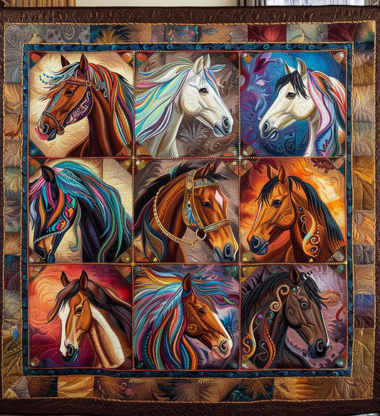 Native Horse Collection Quilted Blanket - Throw (55" x 60")