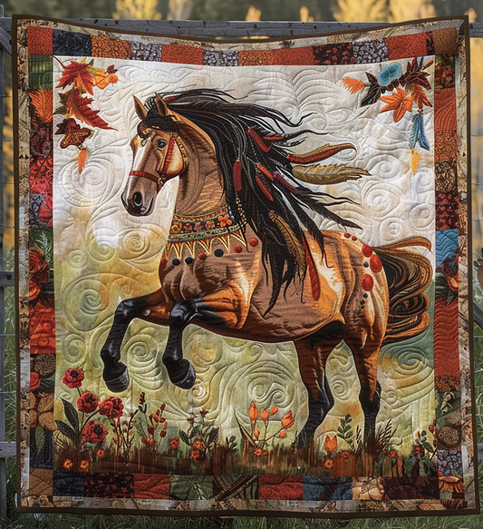 Native Horse Field Quilted Blanket - Throw (55" x 60")