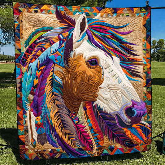 Native Horse Horizon Quilted Blanket - Throw (55" x 60")