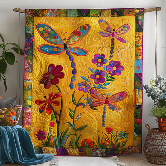 Nature-Inspired Dragonfly Quilted Blanket - Throw (55" x 60")