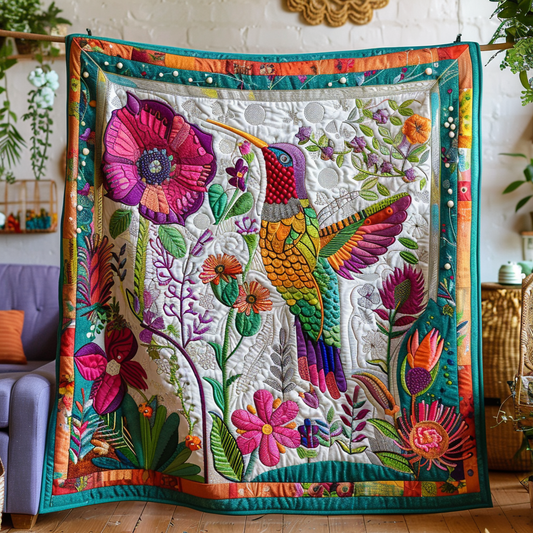 Nature-Inspired Hummingbird Quilted Blanket - Throw (55" x 60")