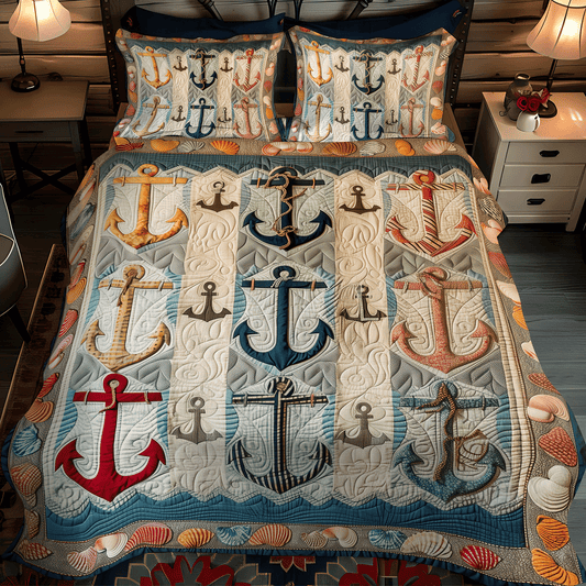 Nautical Anchors 3-Piece Quilted Bedding Set - Single (59" x 70")