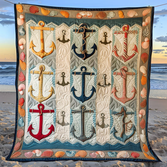 Nautical Anchors Quilted Blanket - Throw (55" x 60")