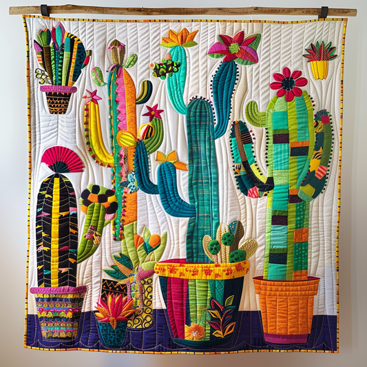 Night Blooming Cacti Quilted Blanket - Throw (55" x 60")