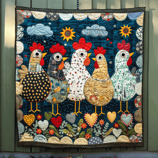 Nighttime Hens Quilted Blanket - Throw (55" x 60")