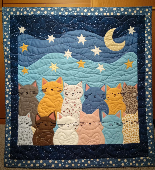 Nocturnal Cat Bliss Quilted Blanket - Throw (55" x 60")