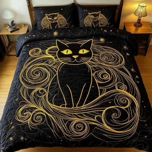 Noir Whiskers 3-Piece Quilted Bedding Set - Single (59" x 70")
