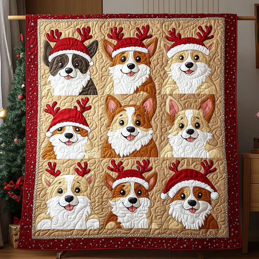 North Pole Corgis Quilted Blanket - Throw (55" x 60")