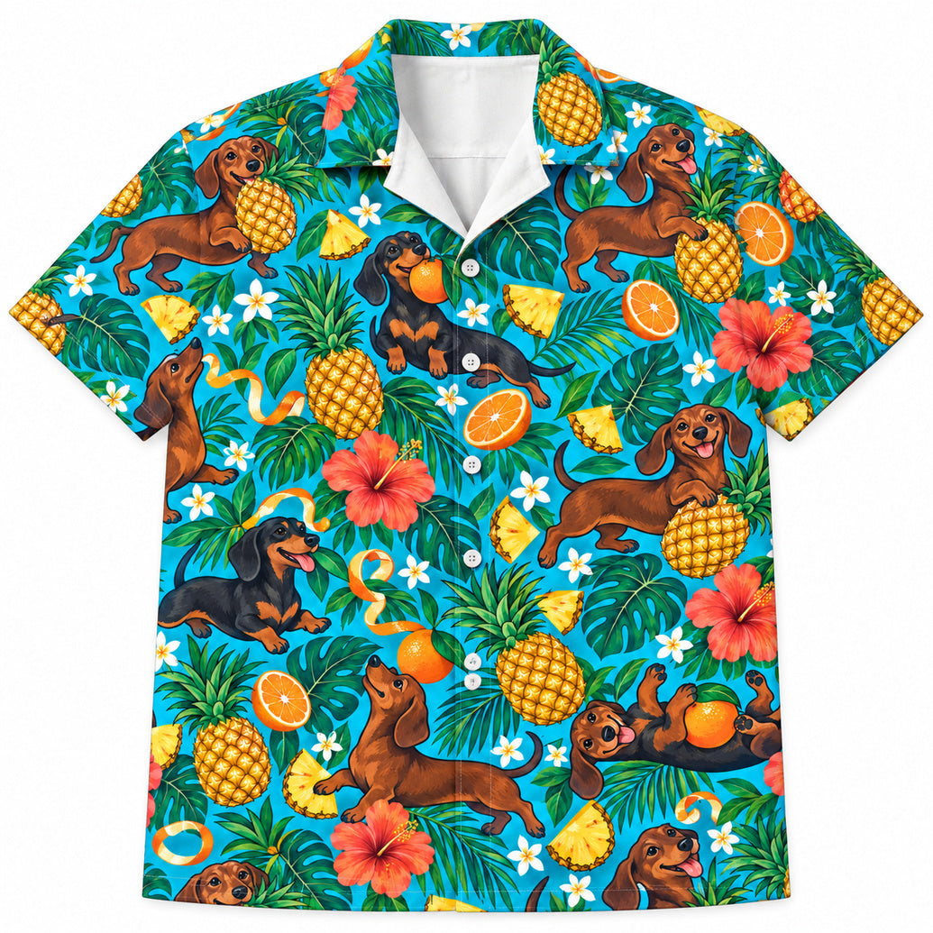 Citrus Dachshund Island Scatter Hawaiian Shirt