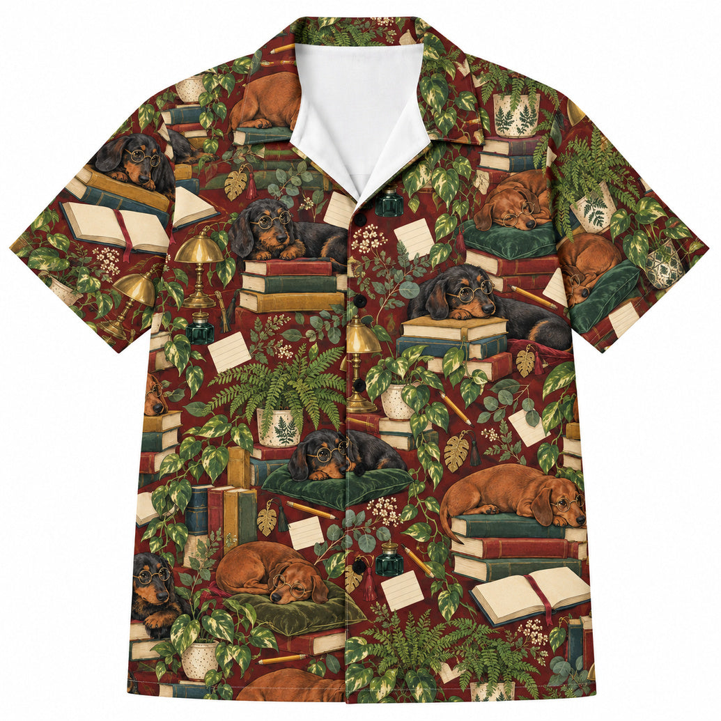 Dachshund Library Leaflets Hawaiian Shirt