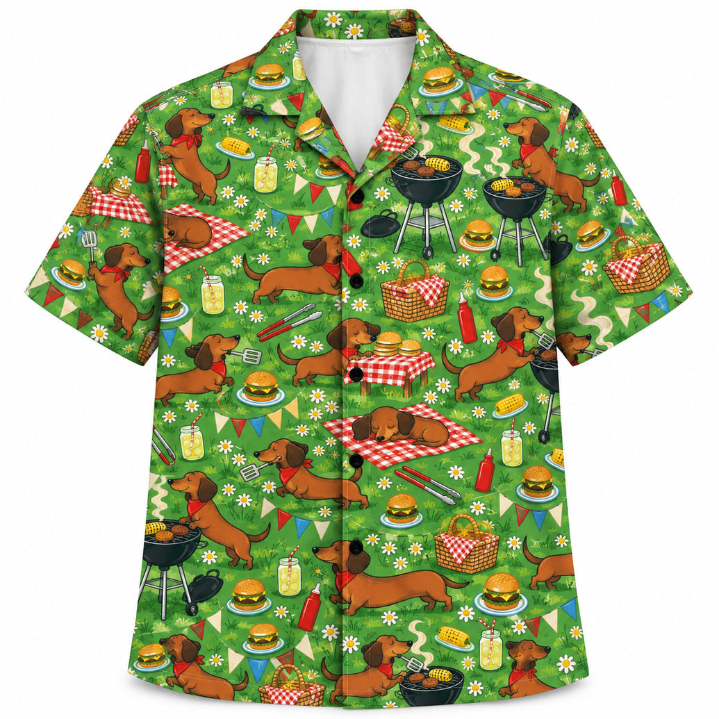 Dachshund Backyard Burger Bash Hawaiian Shirt
