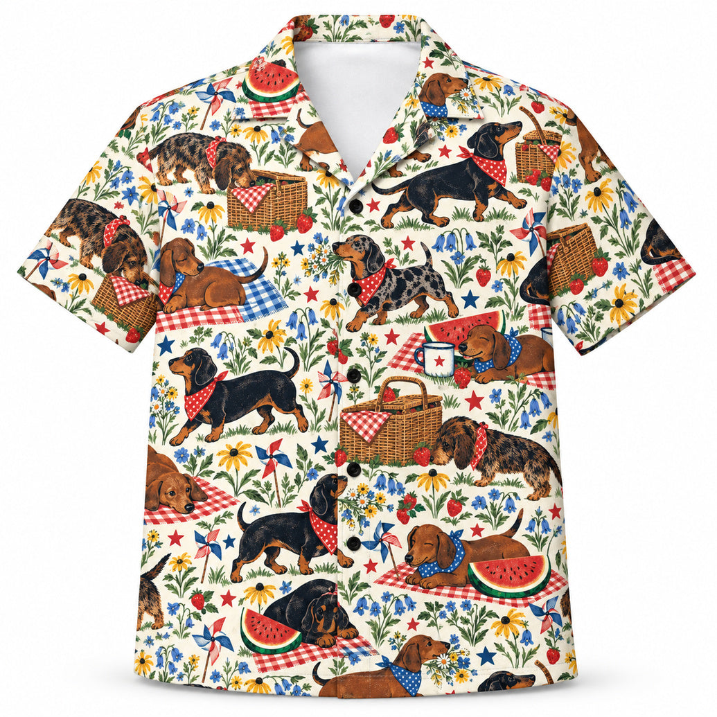 Dackel Star-Spangled Picnic Hawaiihemd