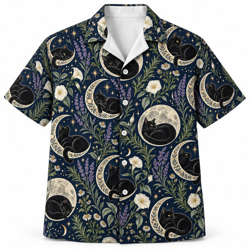 Black Cat Lunar Herbarium Hawaïshirt