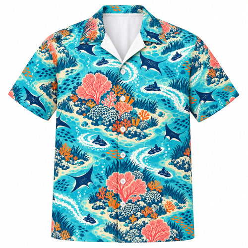 Coral Reef Jet-Ski Silhouettes Hawaiian Shirt