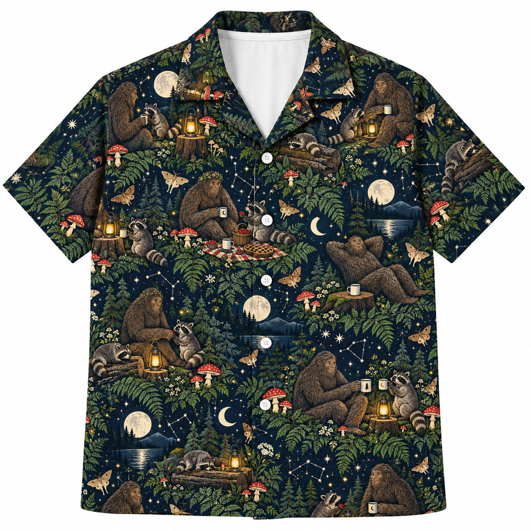 Moonlit Campfire Cryptid Picnic Hawaiian Shirt