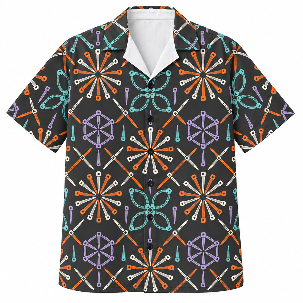 Zip-Tie Bloom Grid Hawaiian Shirt
