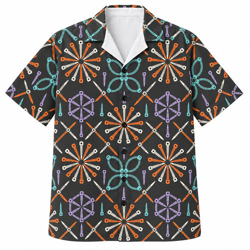 Zip-Tie Bloom Grid Hawaiian Shirt