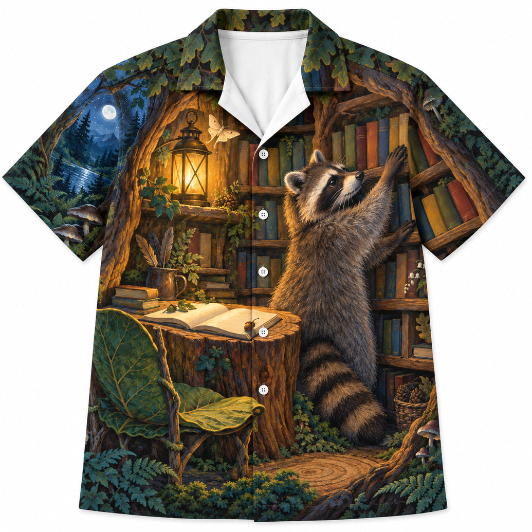 Raccoon Lantern Library Hawaiian Shirt