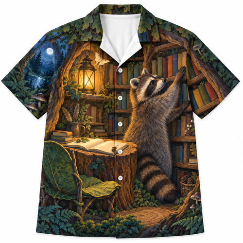 Raccoon Lantern Library Hawaiian Shirt