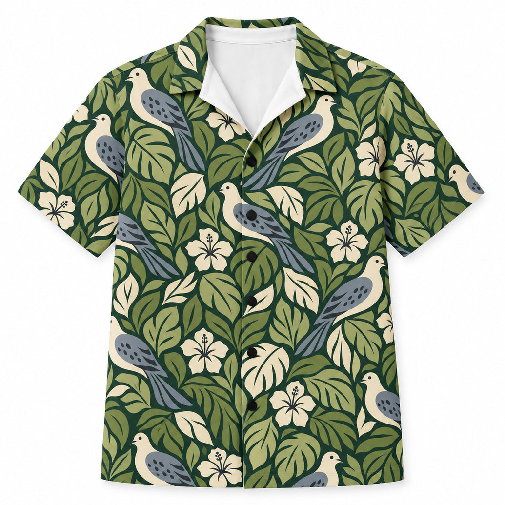 Olive Dove Leaf Mosaic Hawaiian Shirt