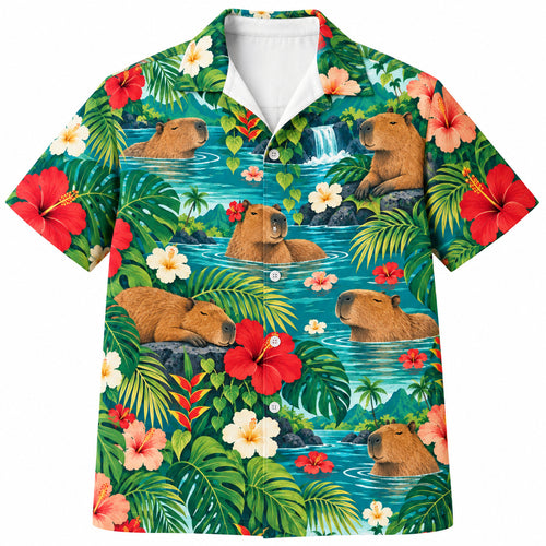 Hibiscus Lagoon Capybaras Hawaiian Shirt