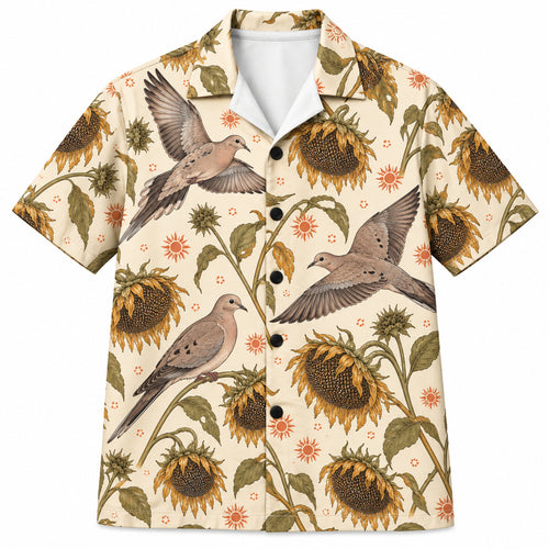 Doves at Sunflower Sundown Hawaiian Shirt