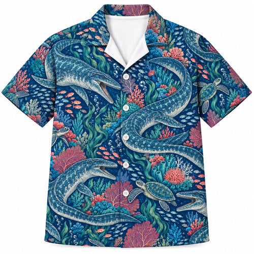 Mosasaur Coral Current Hawaiian Shirt