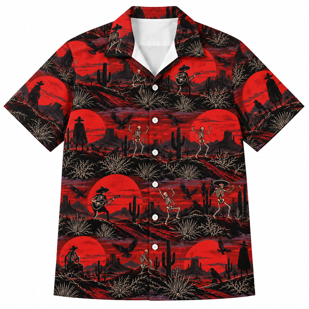 Crimson Sundown Bones Hawaiian Shirt