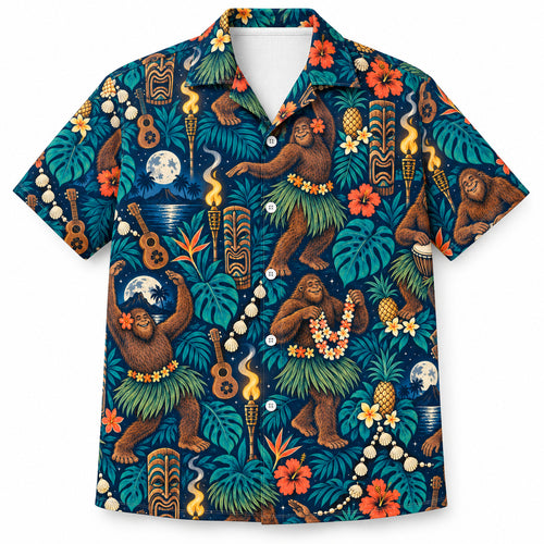 Sasquatch Tiki Moon Dance Hawaiian Shirt