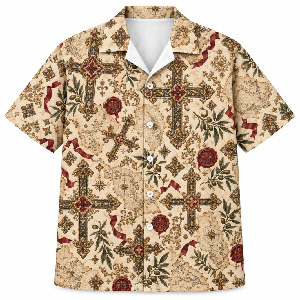Gilded Reliquary Crosswork Hawaiian Shirt