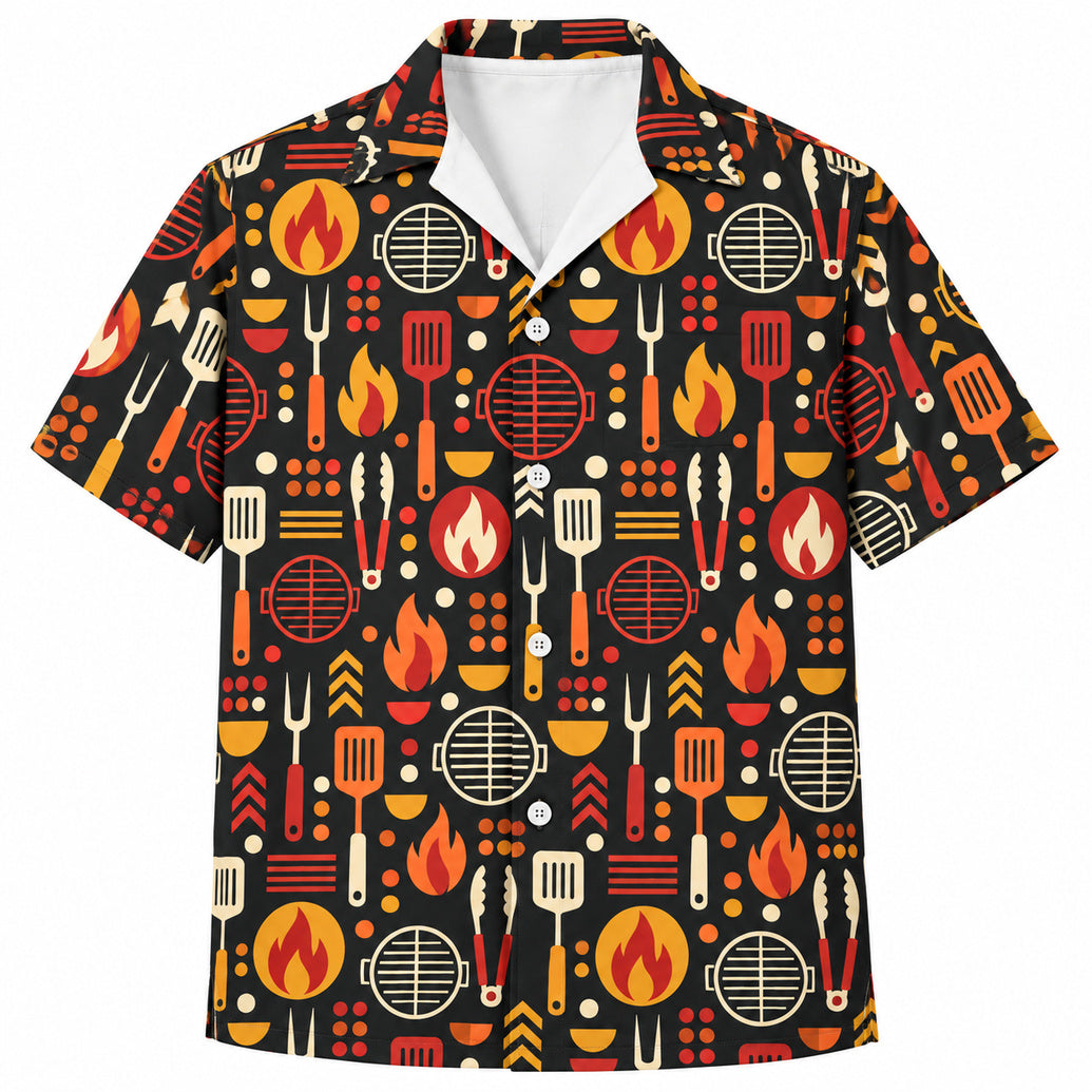 Modern Flame Grid Hawaiian Shirt