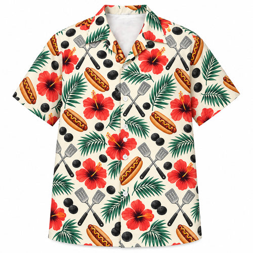 Hibiscus Hotdog Tools Hawaï-shirt