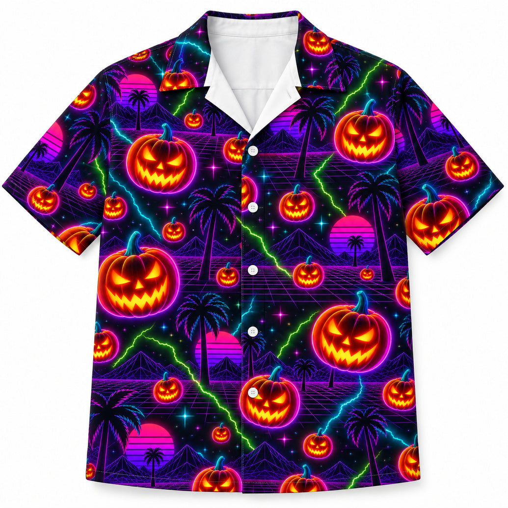 Neon Grid Jack-O-Lanterns Hawaïshirt