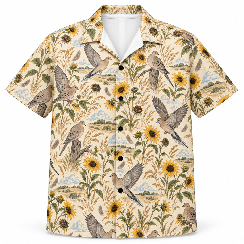 Hawaiihemd mit Sonnenblumenfeld-Tauben-Mosaik