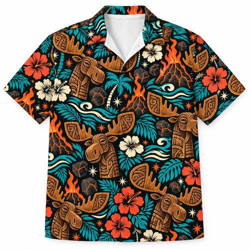 Volcanic Moose Luau Totems Hawaii-shirt