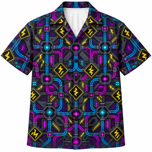 Neon Arc Hazard Grid Hawaiihemd