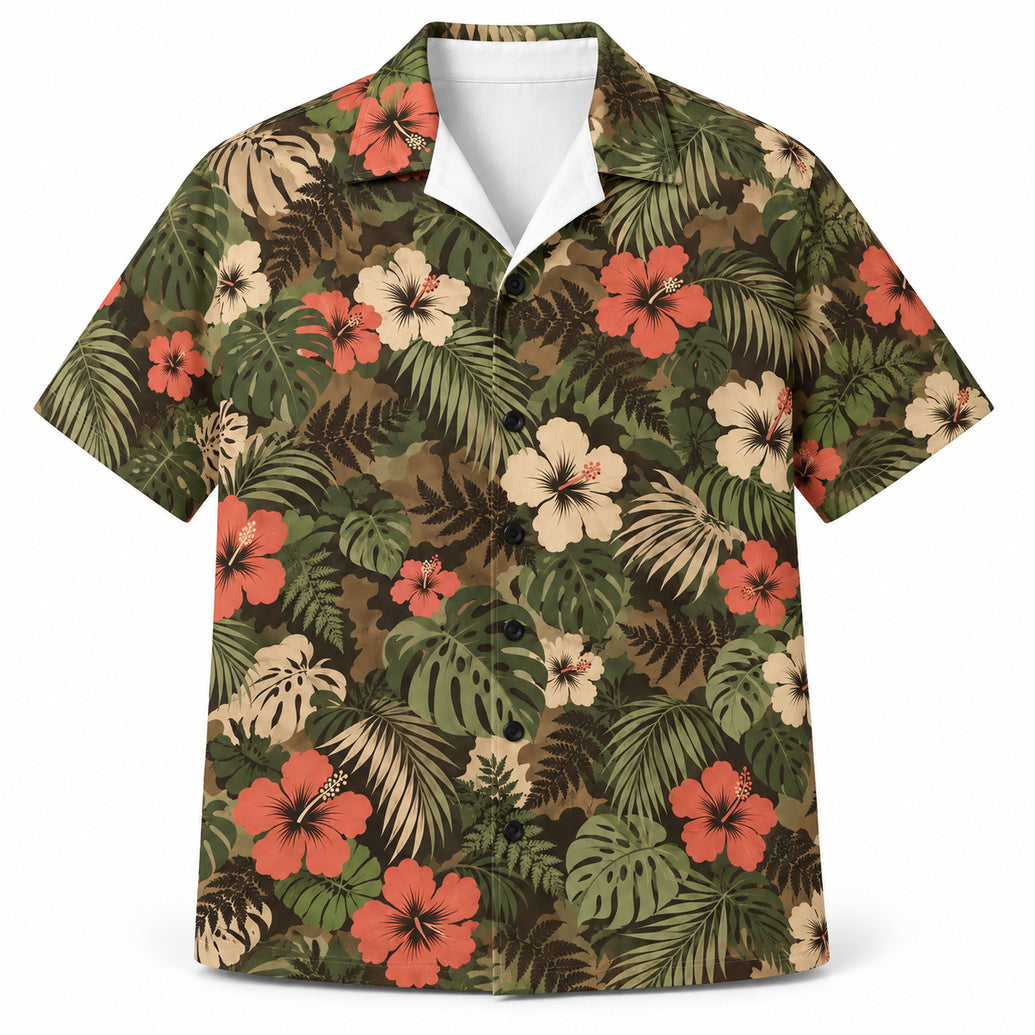 Hibiscus Hideout Camo Hawaiian Shirt