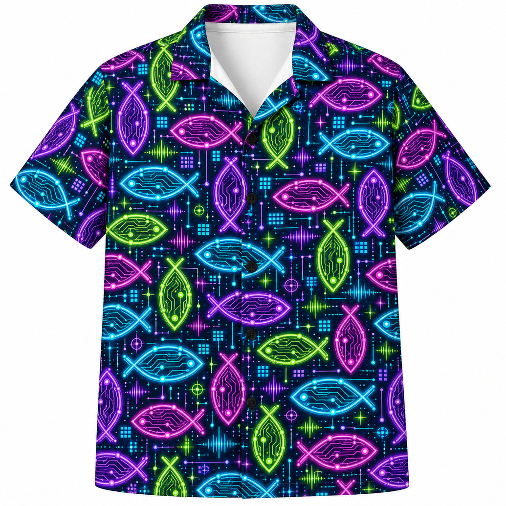 Electric Ichthys Grid Hawaiihemd