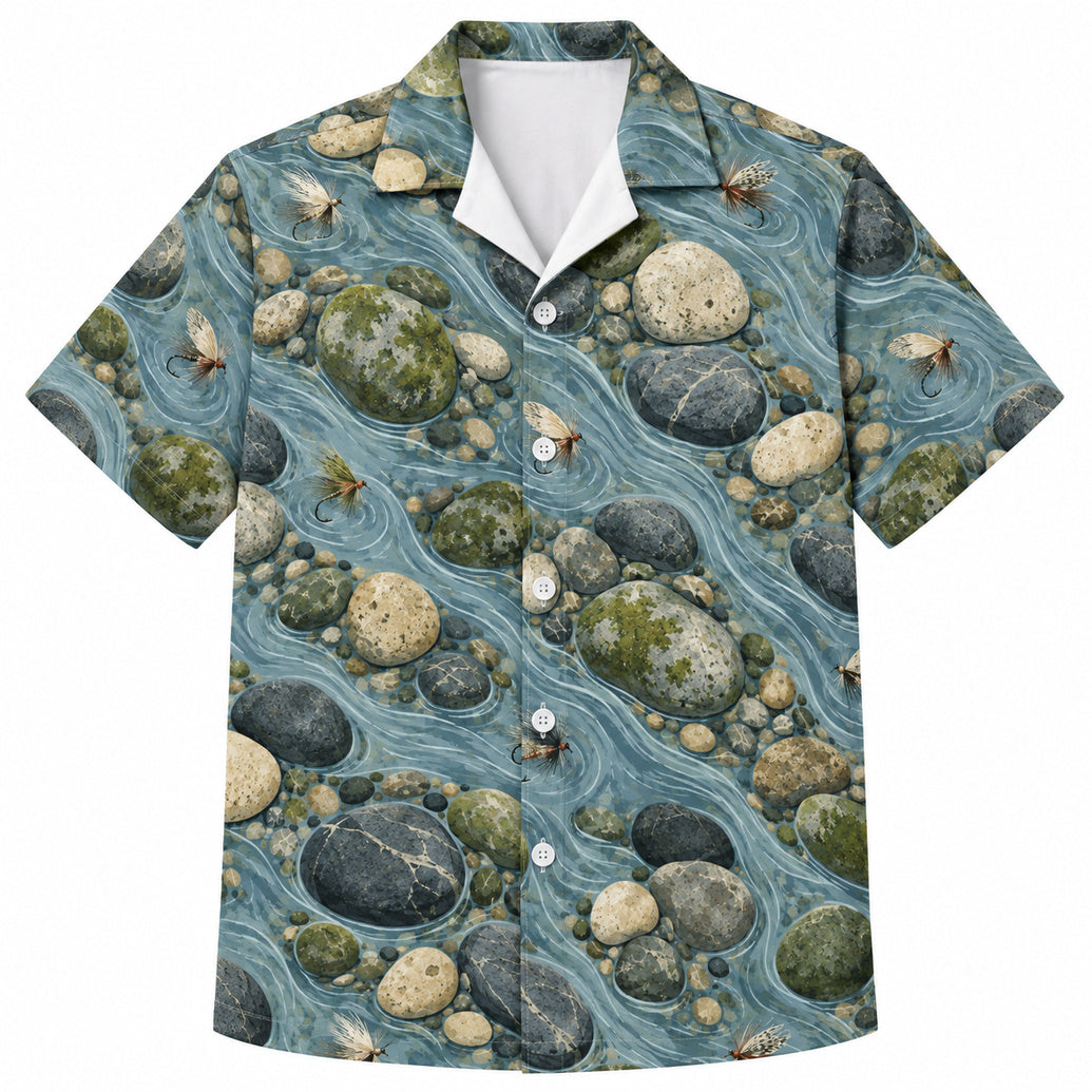 River Pebble Fly Drift Hawaiihemd