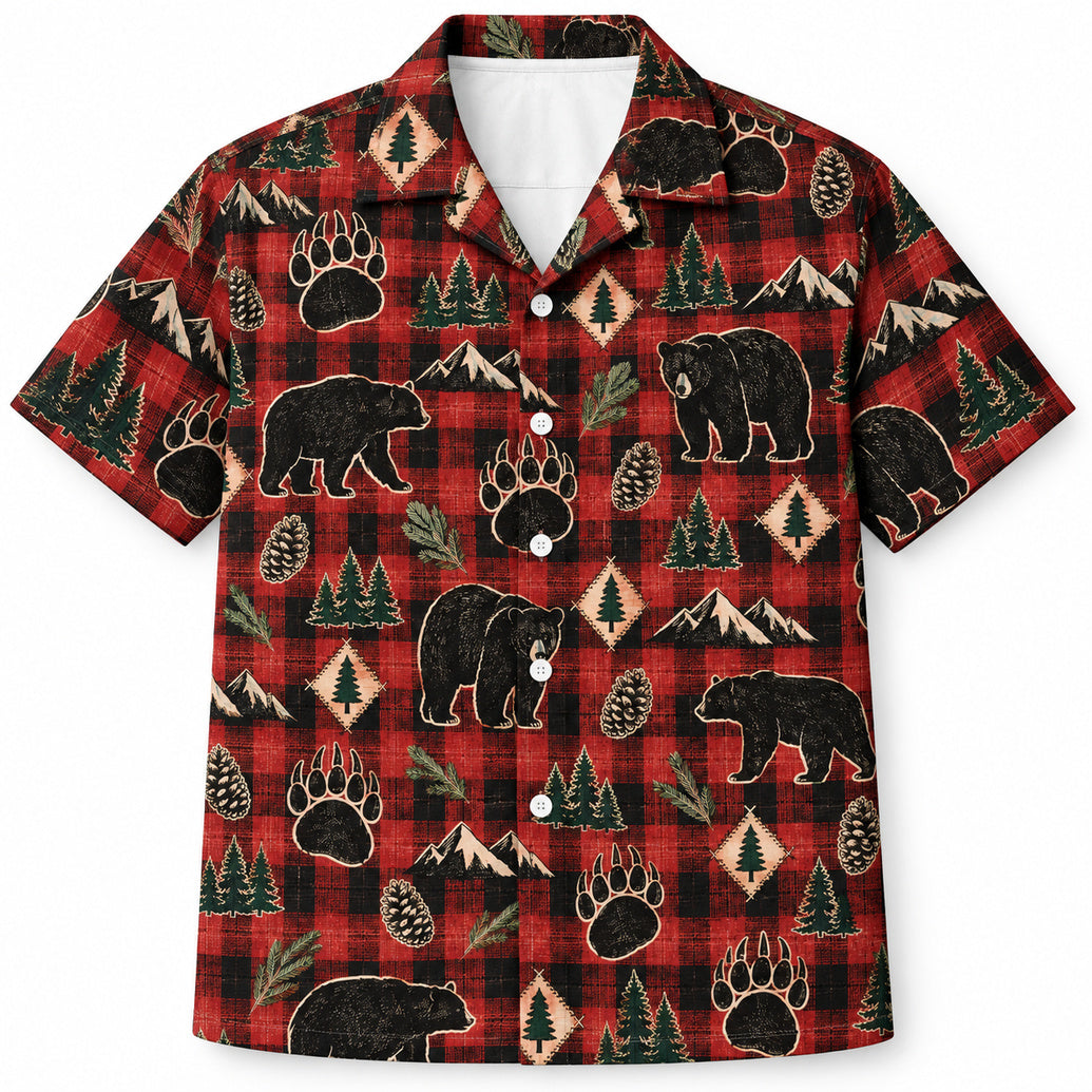 Black Bear Lodge geruit Hawaïshirt