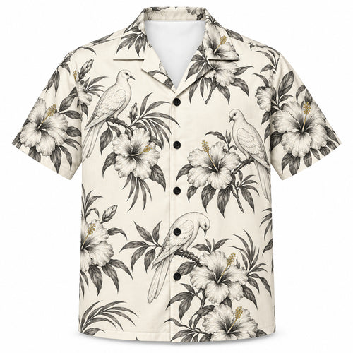 Ivory Dove Botanical Etching Hawaïshirt