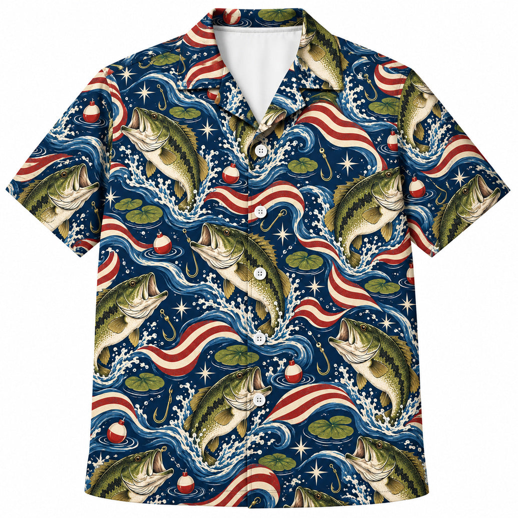 Stars, Stripes & Largemouth Bass Hawaiian Shirt