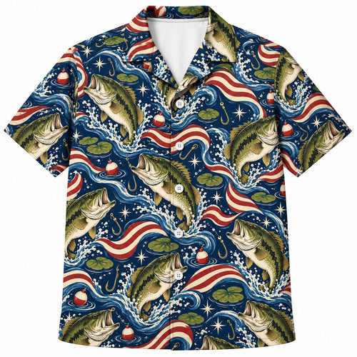 Stars, Stripes & Largemouth Bass Hawaiian Shirt