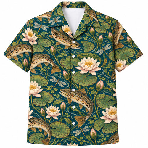 Lilywater Brown Trout Salon Hawaiian Shirt